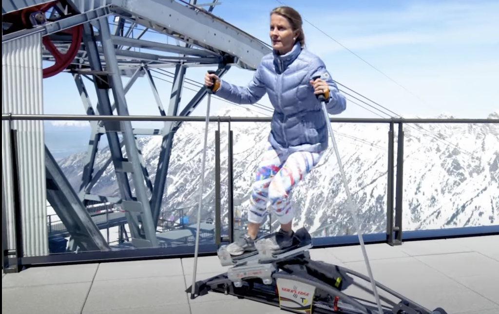 skiing simulator machine - woman - snow - las vegas - nevada - ski equipment